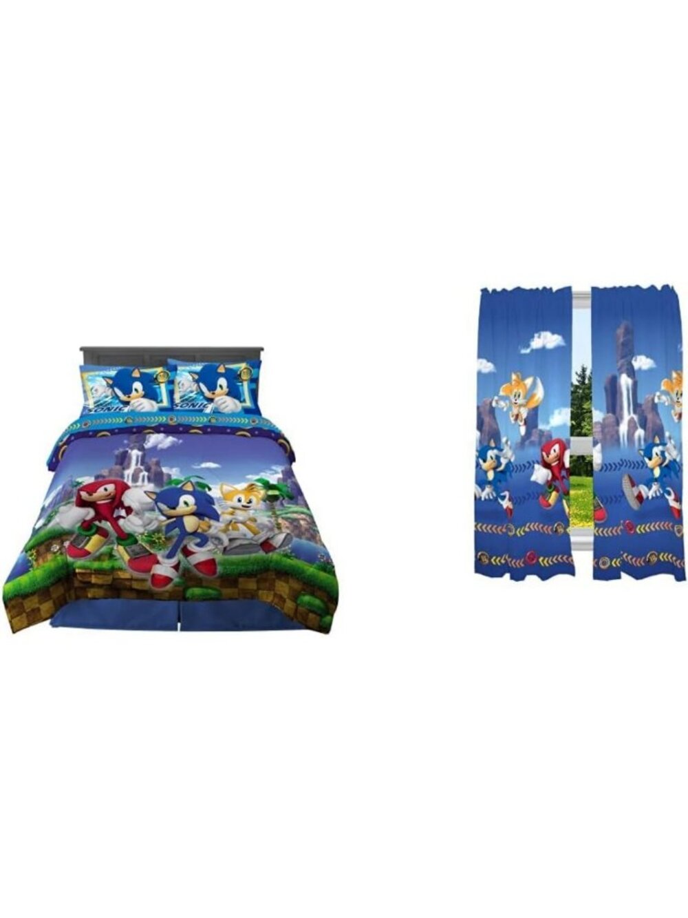 High-Speed Sonic Hedgehog Bedding & Curtains Set for Kids' Room Decor